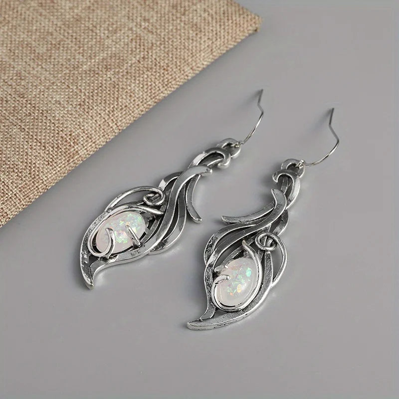 Bohemian Opal Dangle Earrings - Elegant Silver Plated Jewelry for Holidays & Special Occasions