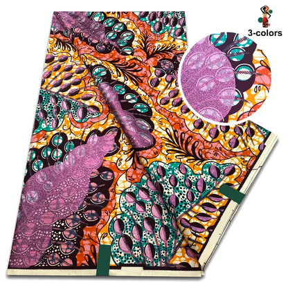 African Glitter Golden Wax Fabric - Nigerian Ankara Gold Print 6 Yards Sewing Material