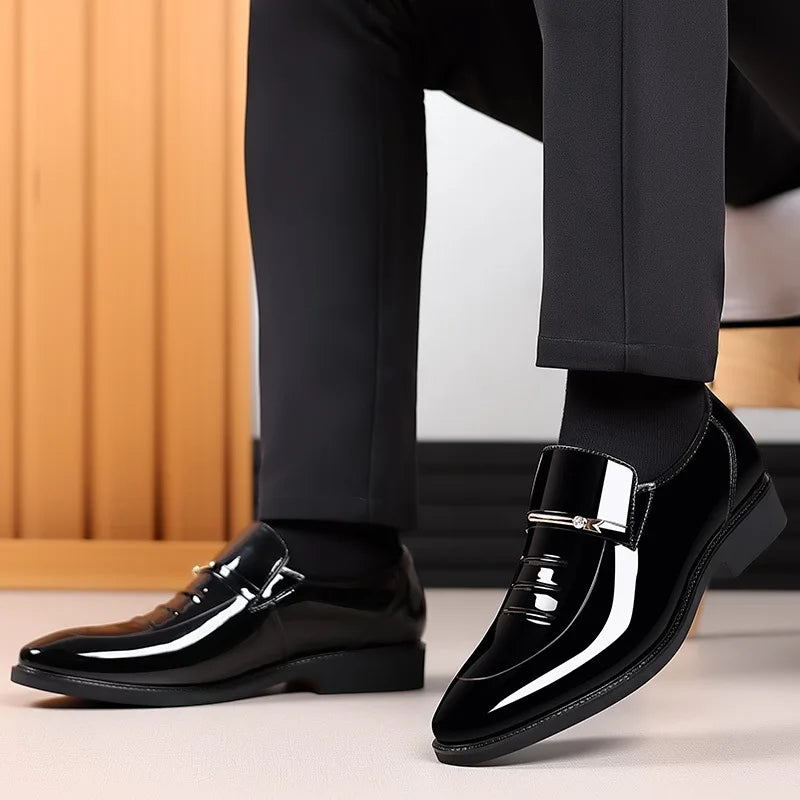 Men’s Patent Leather Pointed Toe Loafers - Luxury Business, Party & Wedding Slip-On Dress Shoes Plus Size