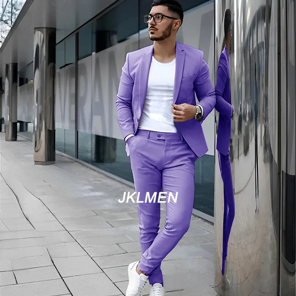 Gray Men’s 2 Piece Suit - Summer Casual Blazer & Pants Set for Wedding, Formal Events and Groom Style XS-5XL