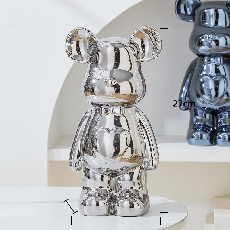 Aesthetic Ceramic Teddy Bear Statue – 17/27cm Bear Figurine Home Decor Ornament
