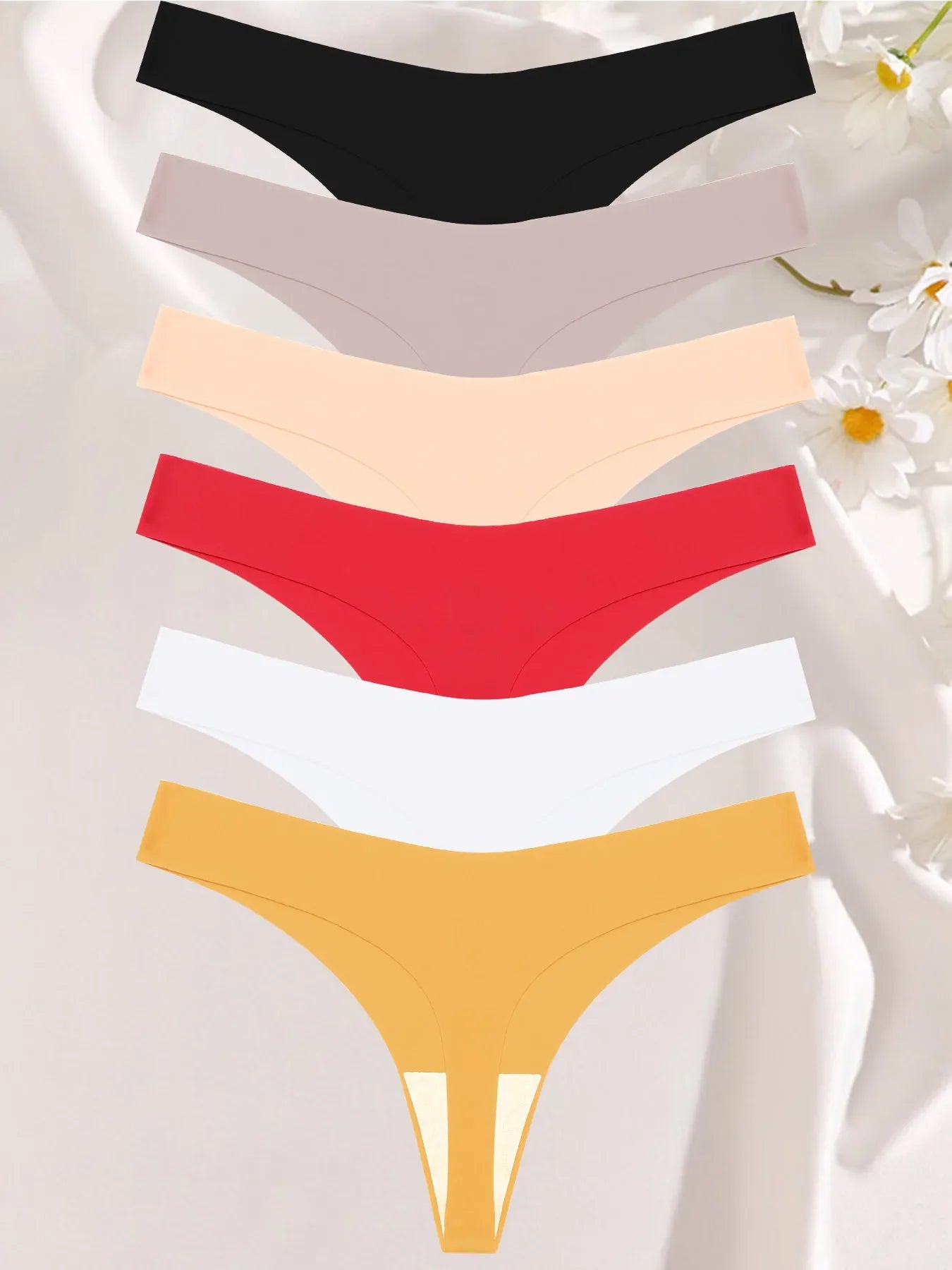FINETOO 6PCS Seamless Ice Silk Thongs for Women – Breathable T-Back Crotch Briefs, Sexy Solid Tanga Lingerie in 10 Colors
