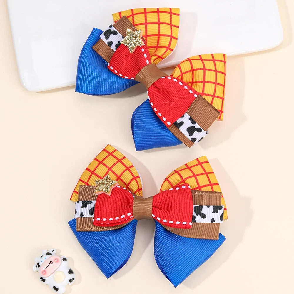 2PCS 3-Layer Bow Hair Clips - Sparkly Star Ribbon Ponytail Hairpins for Girls, Kids & School