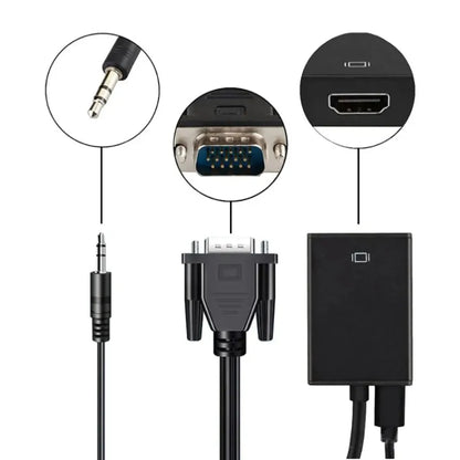 VGA to HDMI Converter Adapter - Audio Video Cable with 3.5mm Sound Support for Computer Laptop TV Projector Display
