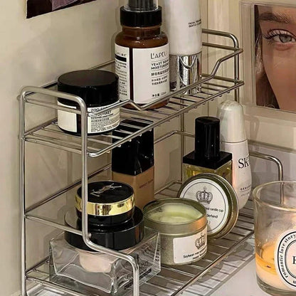 Double Layer Bathroom Sink Storage Rack - Minimalist Drainage Organizer for Cosmetics, Shower Gel & Toiletries
