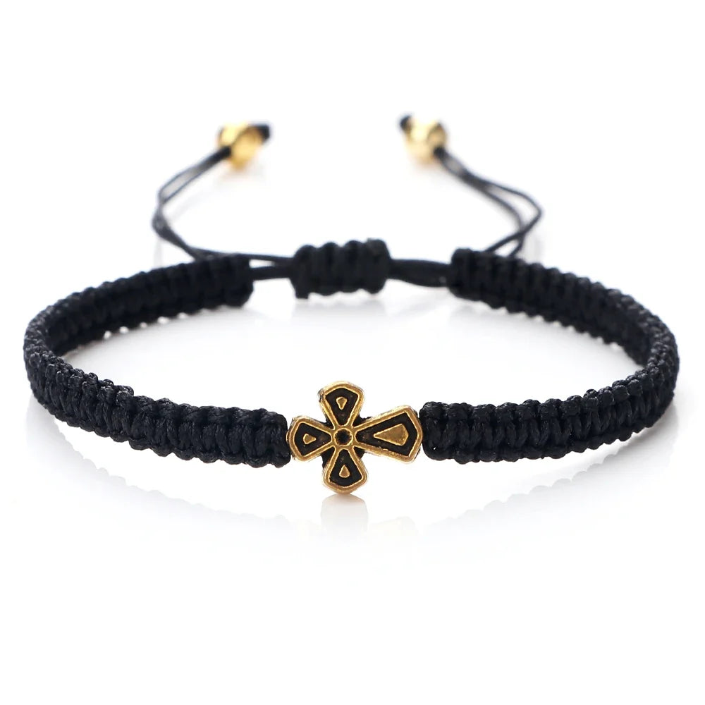 Prayer Cross Rope Bracelet - Handmade Adjustable Nylon Lucky Bangle Jewelry Gift for Women & Men