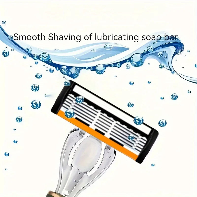 6-Layer Men's Razor Blade - Stainless Steel Classic Wet Shaving Razor for Smooth Clean Shaves