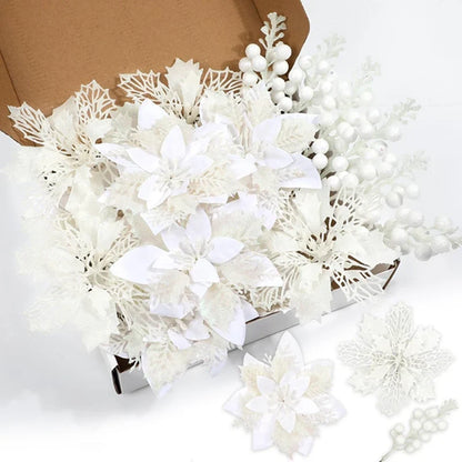 22PCS Christmas Decoration Set – Artificial Flowers & Berry Bouquet Ornaments for Tree, Home Decor, and Holiday Gifts