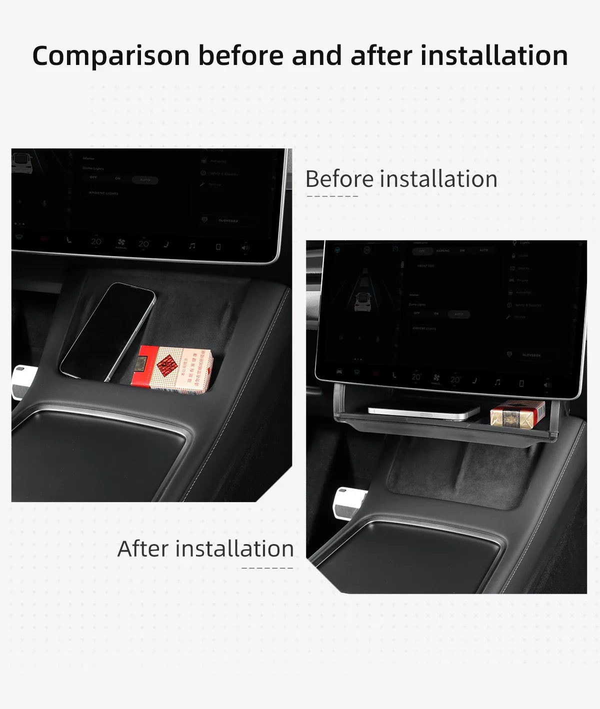 Hidden Storage Box Organizer – Under Screen Tray for Tesla Model Y 2024 & Model 3 2021-2022