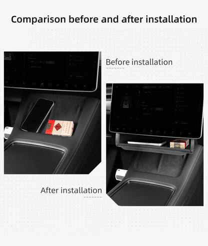 Hidden Storage Box Organizer – Under Screen Tray for Tesla Model Y 2024 & Model 3 2021-2022