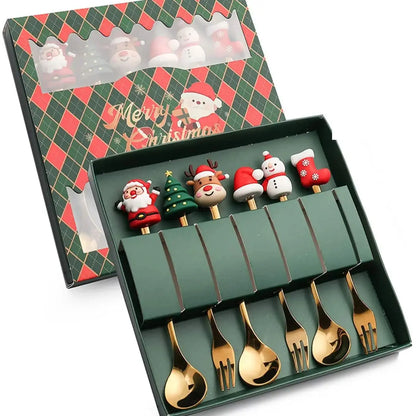 2/4/6 Pcs Christmas Fork and Spoon Set – Stainless Steel Creative Tableware | Coffee, Tea, and Dessert Forks and Spoons Gift Set