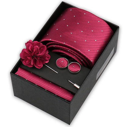 Men’s 4-Piece Tie Set Gift Box - Elegant Necktie with Handkerchief, Cufflinks & Brooch for Business, Wedding & Suit Accessories