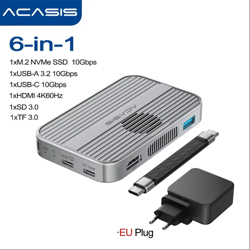 Acasis Magnetic M.2 NVMe SSD Enclosure - 10Gbps USB-C Docking Station with HDMI 4K60Hz, SD/TF & PD 100W Support