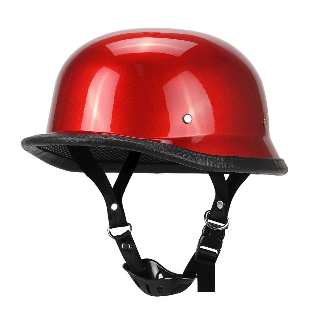 German Leather Motorcycle Half Helmet - Vintage Open Face Biker Helmet, DOT Certified, Casco Moto for S-XXL Sizes