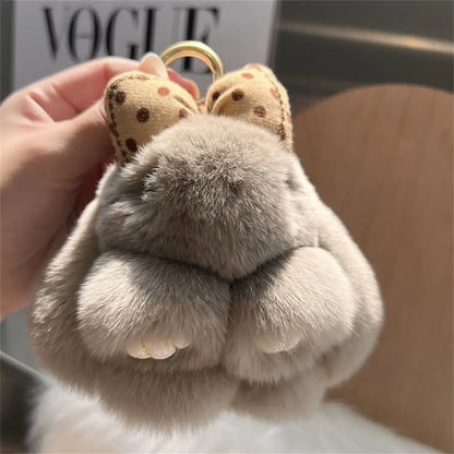 Hair Bow Rabbit Fur Keychain – Cute Fluffy Bunny Plush Bag Charm & Couple Pendant