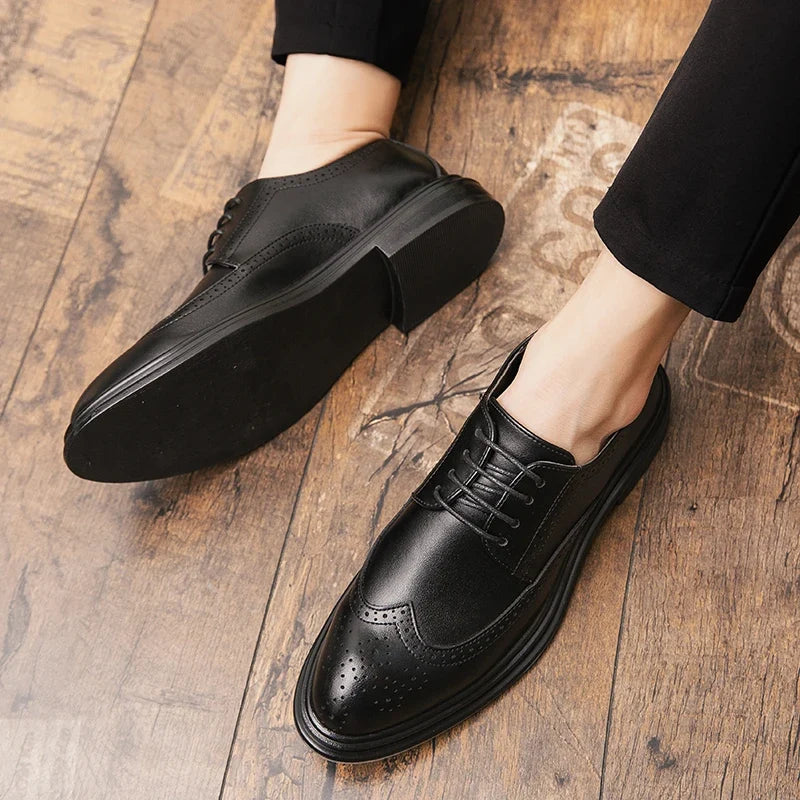 Men’s Classic Leather Brogue Dress Shoes - Formal Office, Wedding & Casual Business Shoes for Men