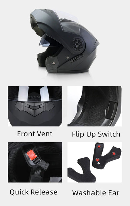 Personalized Dual-Lens Flip-Up Motorcycle Helmet — Motocross Racing Modular Full-Face Helmet for Men & Women, Fashionable Cascos Para Moto