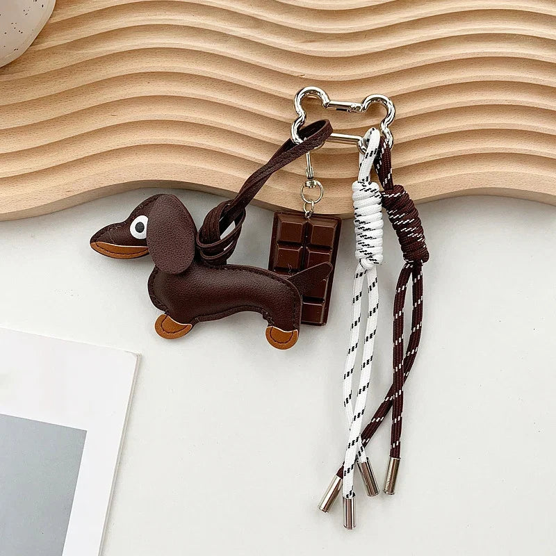 Leather Dachshund Bag Pendant - Creative Dog Keychain & Car Keyring Charm Gift