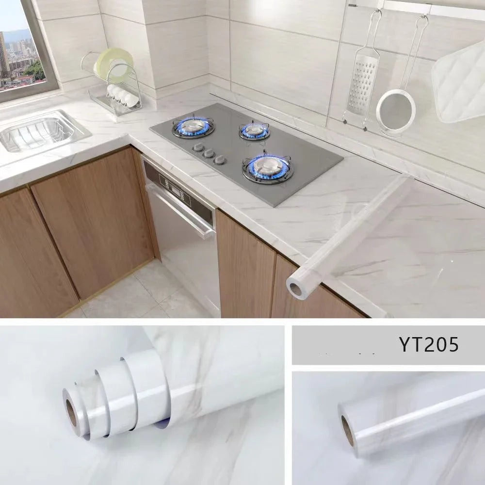 40cm PVC Marble Wall Sticker - Waterproof Oil-Resistant Self-Adhesive Kitchen Decor
