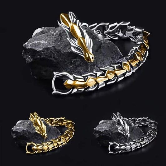 3-Color 20CM Men's Viking Dragon Bangle – Vintage Punk Hip Hop Bracelet, Birthday Gift