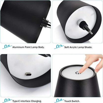 USB Rechargeable Bottle Table Lamp – Touch Control 3-Color Stepless Dimming Night Light for Desk & Bar