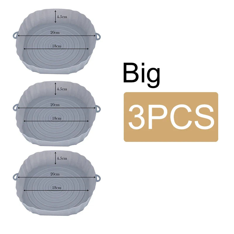 Reusable Air Fryer Silicone Pot & Baking Tray – 1/2/3PCS Basket for Pizza, Fried Chicken, Grill & Kitchen Use