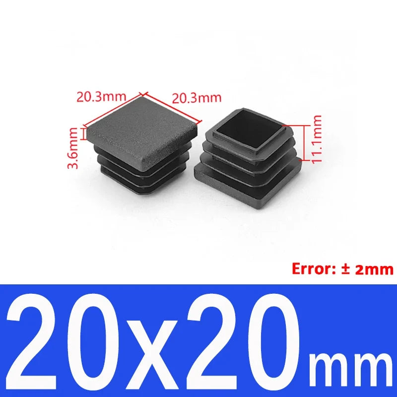 Black Square Tube End Caps - Plastic Blanking Plugs for Furniture, Tables & Chairs 10-100mm