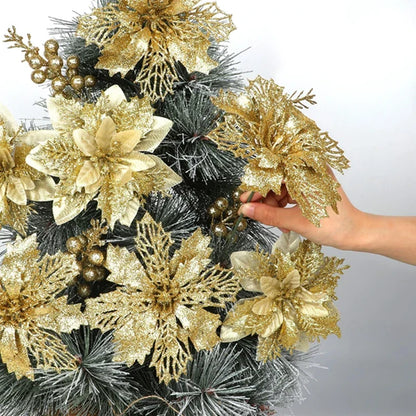 22PCS Christmas Decoration Set – Artificial Flowers & Berry Bouquet Ornaments for Tree, Home Decor, and Holiday Gifts