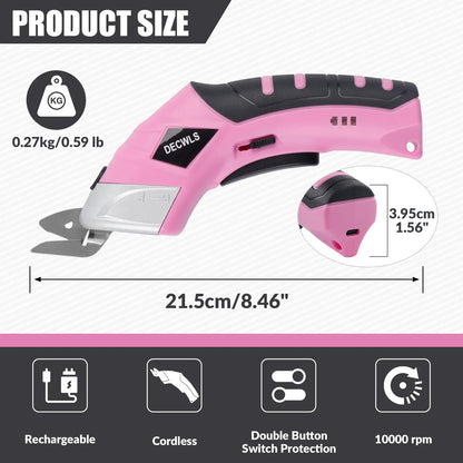 Portable Cordless Electric Scissors - USB Rechargeable Cutting Tool with 3 Heads for Fabric Leather Cardboard Plastic