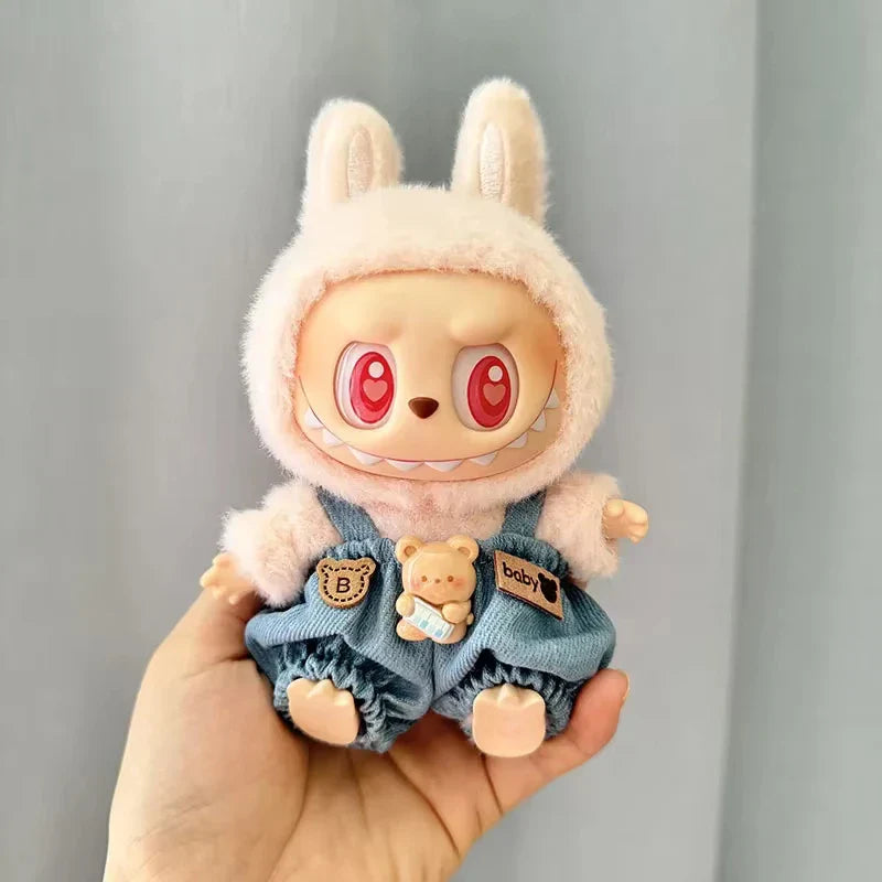 17cm Mini Plush Doll Clothes — Kpop EXO Labubu I & II Idol Doll Outfit Set, Overalls for Sitting & Party, Doll Accessories Gift