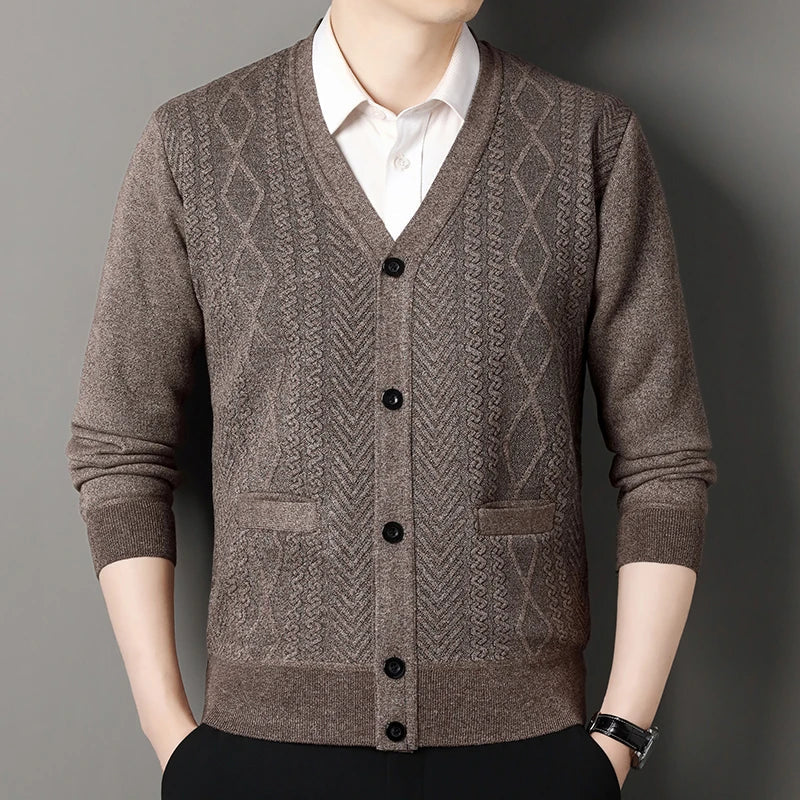 Men's Casual V-Neck Cardigan Sweater - Button Knit Jacket for Autumn Winter Wear