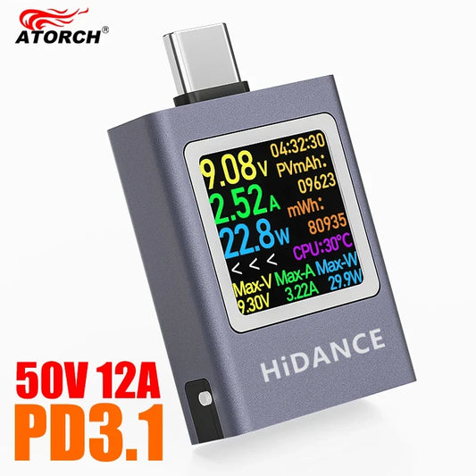 13-in-1 Digital DC Power Meter - Type-C PD3.1 Voltage Ammeter Tester with 4.5-50V Display & 0-12A Measurement