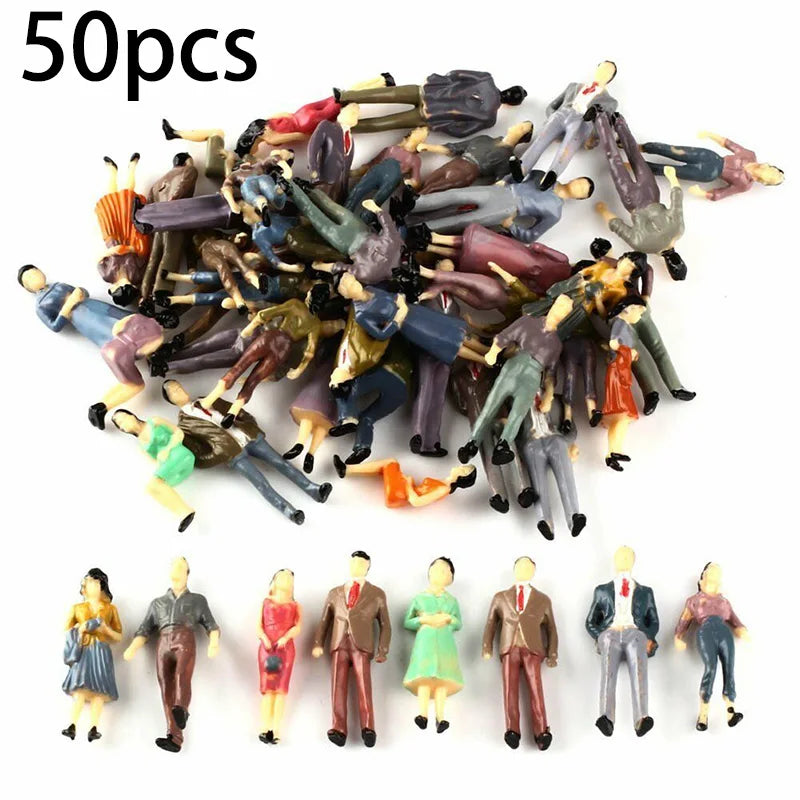 50pcs Miniature People Figures - 1:50 Scale Painted Plastic Passengers for Train Scenery & Model Building Decor