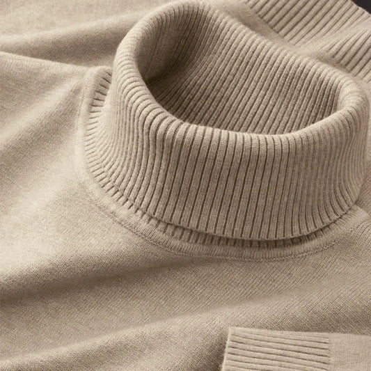 Men's 2026 Knitted Turtleneck Sweater - Solid Color Warm Breathable Pullover Casual Business Streetwear Top