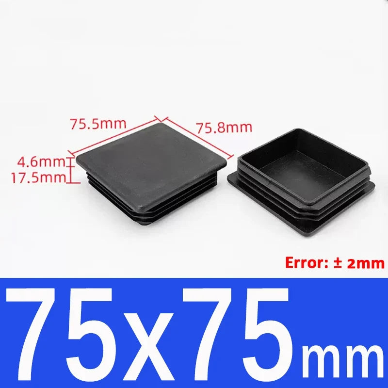 Black Square Tube End Caps - Plastic Blanking Plugs for Furniture, Tables & Chairs 10-100mm