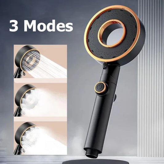 High Pressure Shower Head with 3 Modes – Adjustable Water-Saving Spray & One-Key Stop Nozzle for Bathroom Faucet Accessories