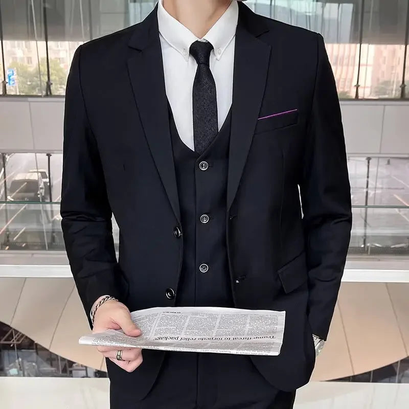 Men’s 3-Piece Suit 6XL — Blazer, Vest & Trousers, Italian Style Fashion Business Wedding Formal Gentleman Dress