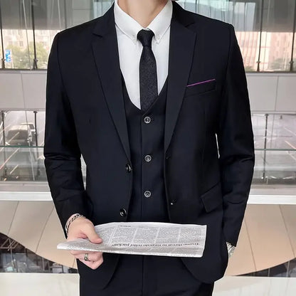 Men’s 3-Piece Suit 6XL — Blazer, Vest & Trousers, Italian Style Fashion Business Wedding Formal Gentleman Dress