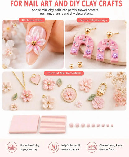 3D Nail Art Gel Bead Roller Set -  Clay Ball Maker Tool for 2mm 3mm 4mm 5mm 3D Flowers