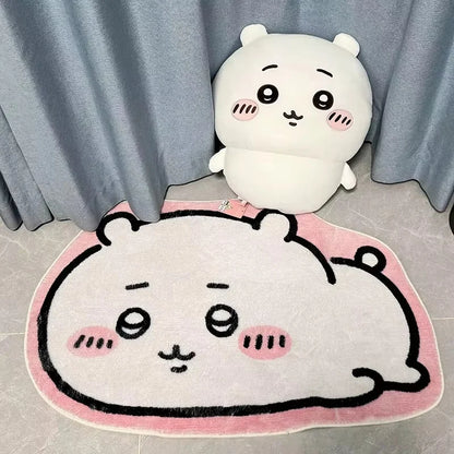 Chiikawa Cartoon Plush Rug - Hachiware Usagi Non Slip Floor Mat for Bathroom, Living Room, Car Cushion & Cute Decor Gift