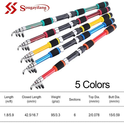 Sougayilang Telescopic Fishing Rod - 2.1m-3.6m Carbon Spinning Rod for Trout, Carp & Lure Fishing