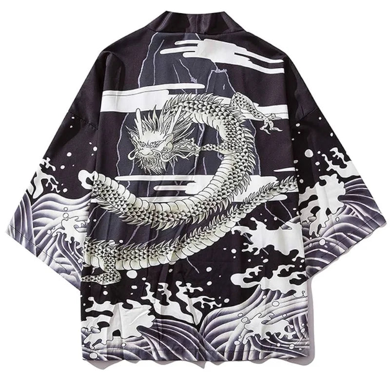 Anime Dragon Print Haori Kimono - Summer Cosplay Yukata Cardigan for Men & Women