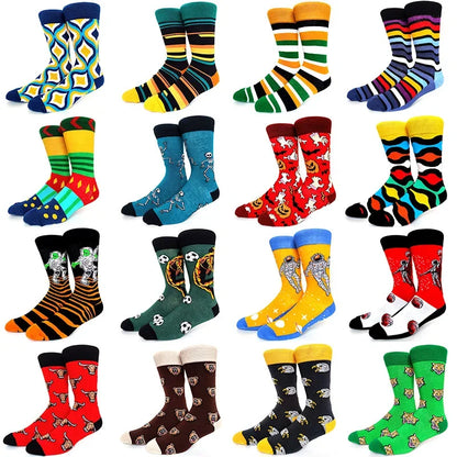 10-Pair Big Size Crew Socks Pack - 38 Style Funny Rhombus Casual Fashion Socks for Men