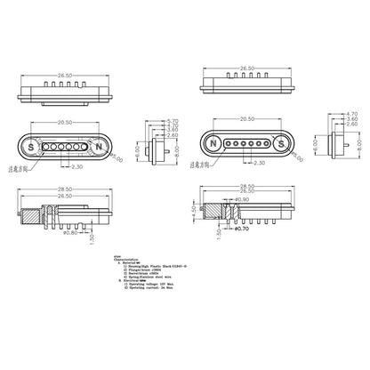 DC 12V 3A Waterproof Magnetic Pogo Pin Connector - 2-6 Pin Spring Loaded Male Female DC Power Socket