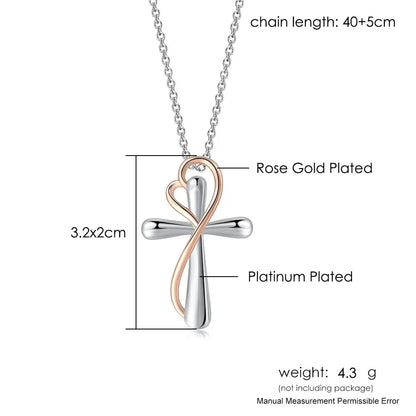 Heart Cross Pendant Necklace for Women – Double Color Aesthetic Choker Chain with Cross Design, Stainless Steel Christmas Gift Jewelry N231
