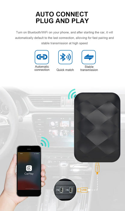 Acodo 2025 Android 14 3-in-1 CarPlay AI Box Wireless Adapter for Android Auto, YouTube & Netflix – Universal Plug and Play TV Box