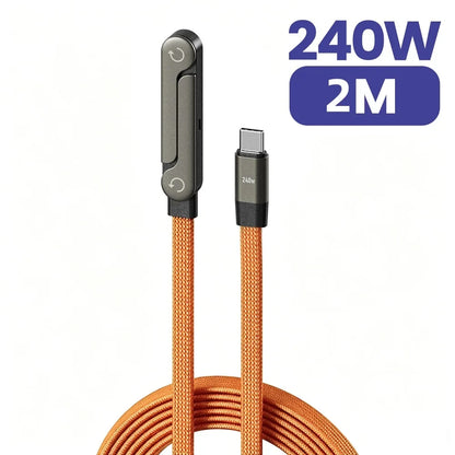 240W USB-C Fast Charging Cable - 2-in-1 Foldable Desktop Stand Data Cable for iPhone 17/16 & Samsung