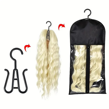 Premium Wig Storage Bags - Transparent Hanging Organizer with Metal Hangers for Wigs & Hair Extensions