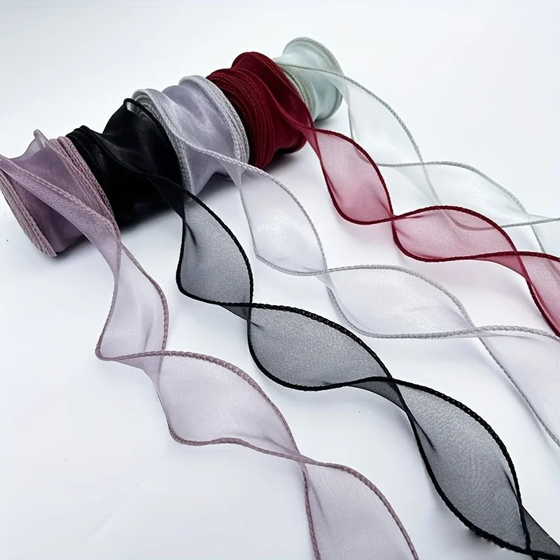 5PC 40mm Fishtail Organza Ribbon - 10 Yards Iridescent Reflective Wavy Edge Ribbon for Gift Wrapping, Bows & DIY Crafts