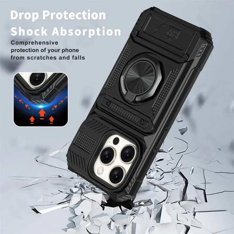 Magnetic Ring Kickstand iPhone Case - Heavy Duty Drop Protection Wallet Cover for iPhone 7-16 Series